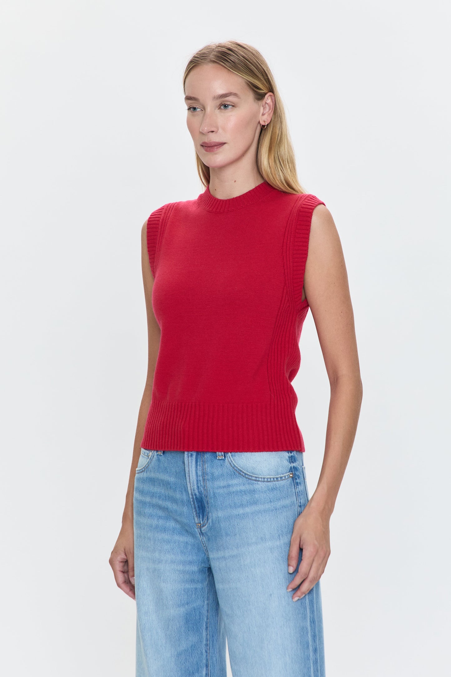 Leandra Sleeveless Crewneck Sweater - Ruby