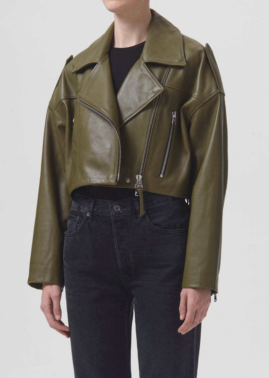 Shoreditch Ski Club x AGOLDE Remi Leather Biker Jacket in Grass