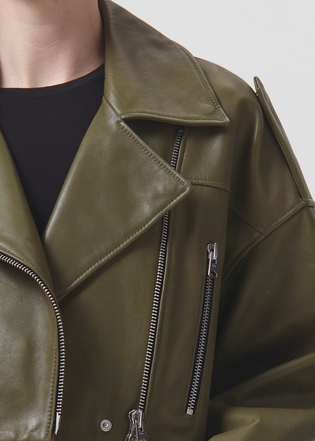 Shoreditch Ski Club x AGOLDE Remi Leather Biker Jacket in Grass