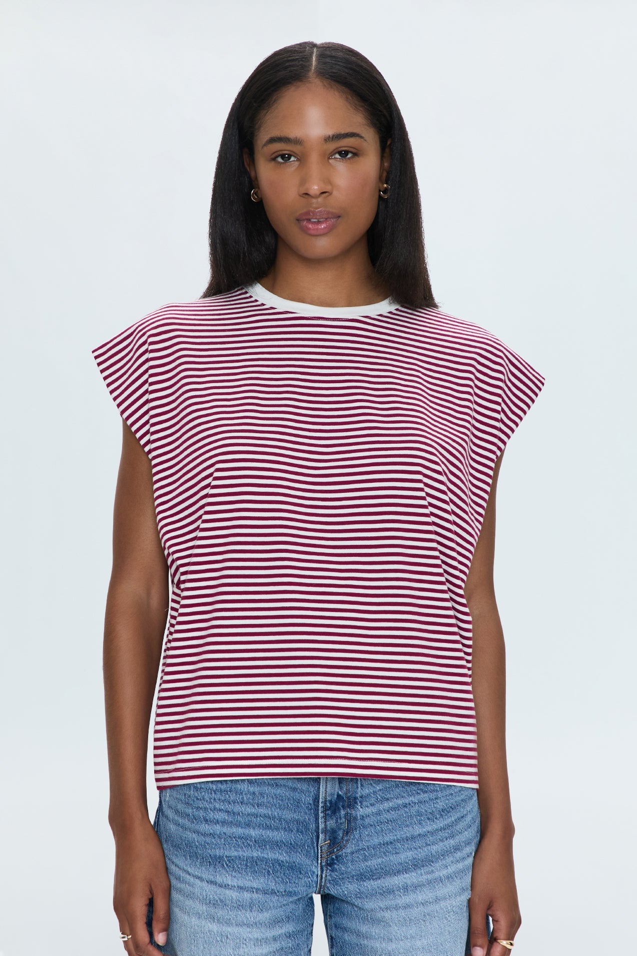 Trina Muscle Tee - Sangria Stripe