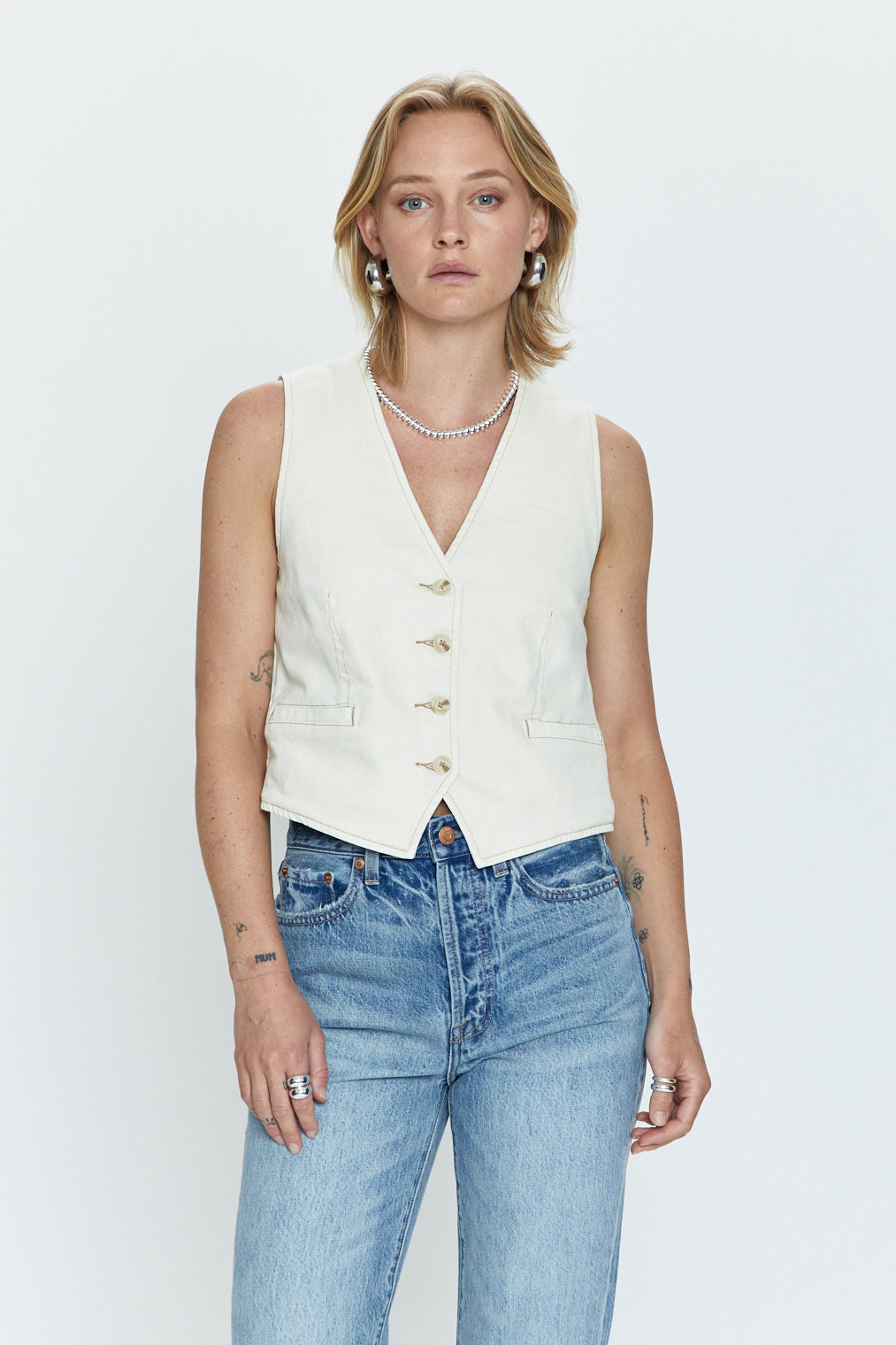 Vero Denim Vest - Ecru